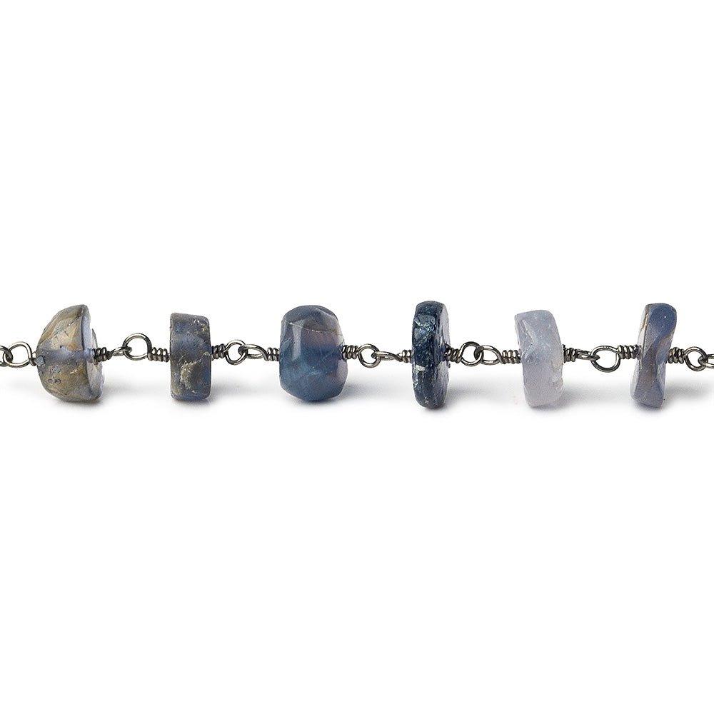 5-6mm Iolite tumbled faceted rondelle Black Gold Chain lot - The Bead Traders