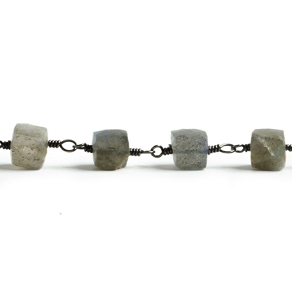 5-6mm Labradorite faceted cube Black Gold plated Chain by the foot with 28 pieces - The Bead Traders