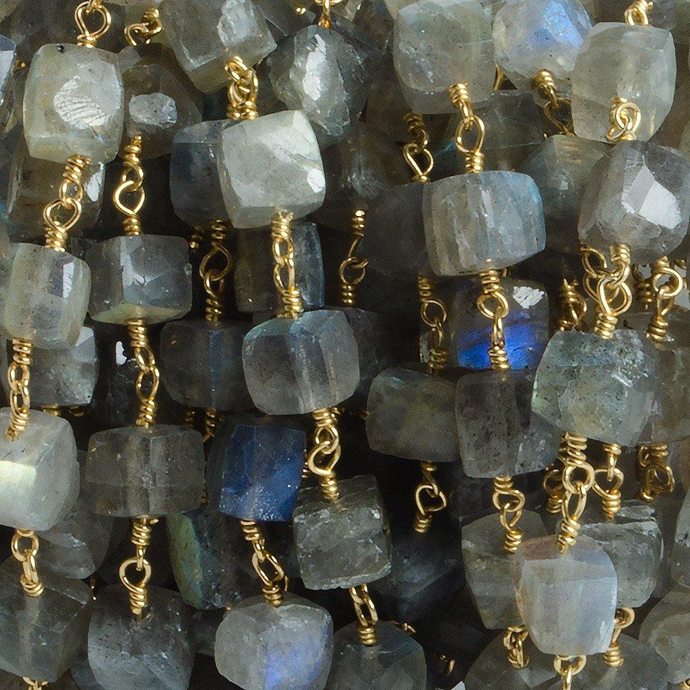 5-6mm Labradorite faceted cube Gold plated Chain by the foot with 28 pieces - The Bead Traders
