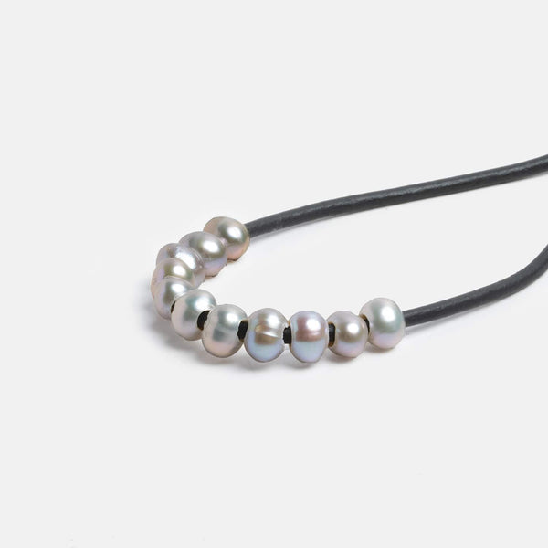 5-6mm Light Silver Large Hole Off Round Pearls 15 inch 85 pieces