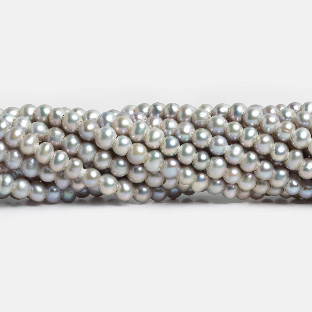 5-6mm Light Silver Large Hole Off Round Pearls 15 inch 85 pieces - The Bead Traders
