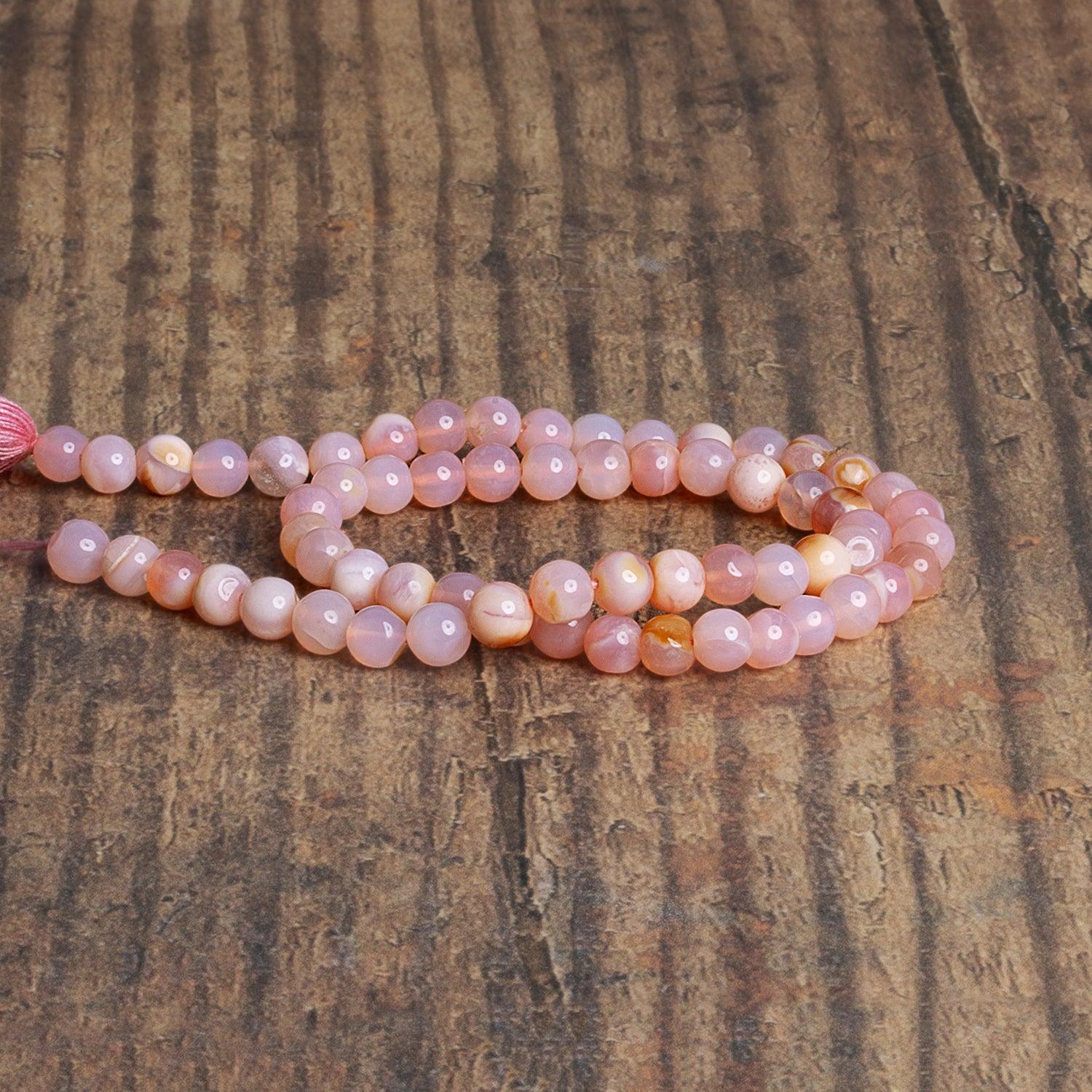5-6mm Pink Opal Plain Rounds 12 inch 55 beads - The Bead Traders