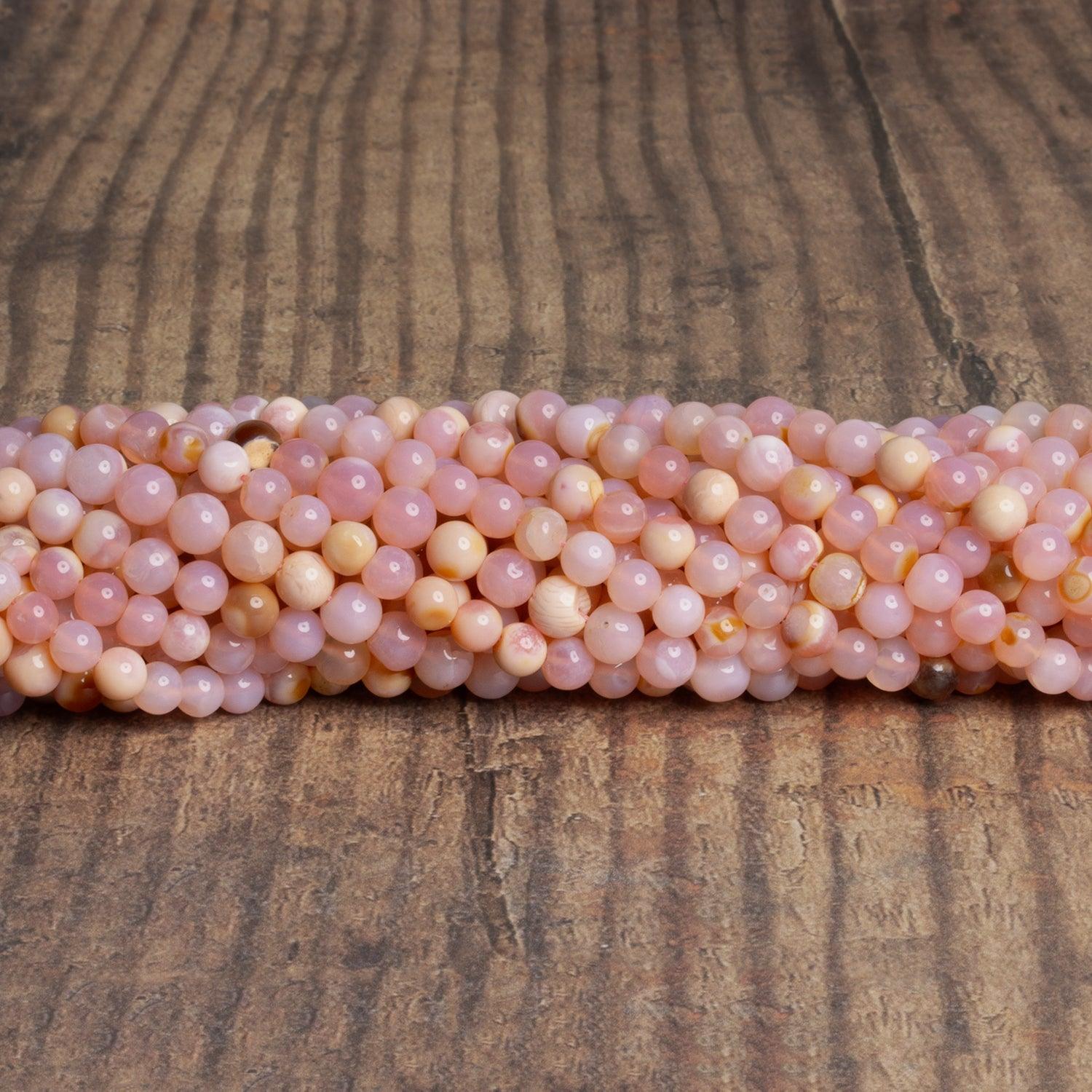 5-6mm Pink Opal Plain Rounds 12 inch 55 beads - The Bead Traders