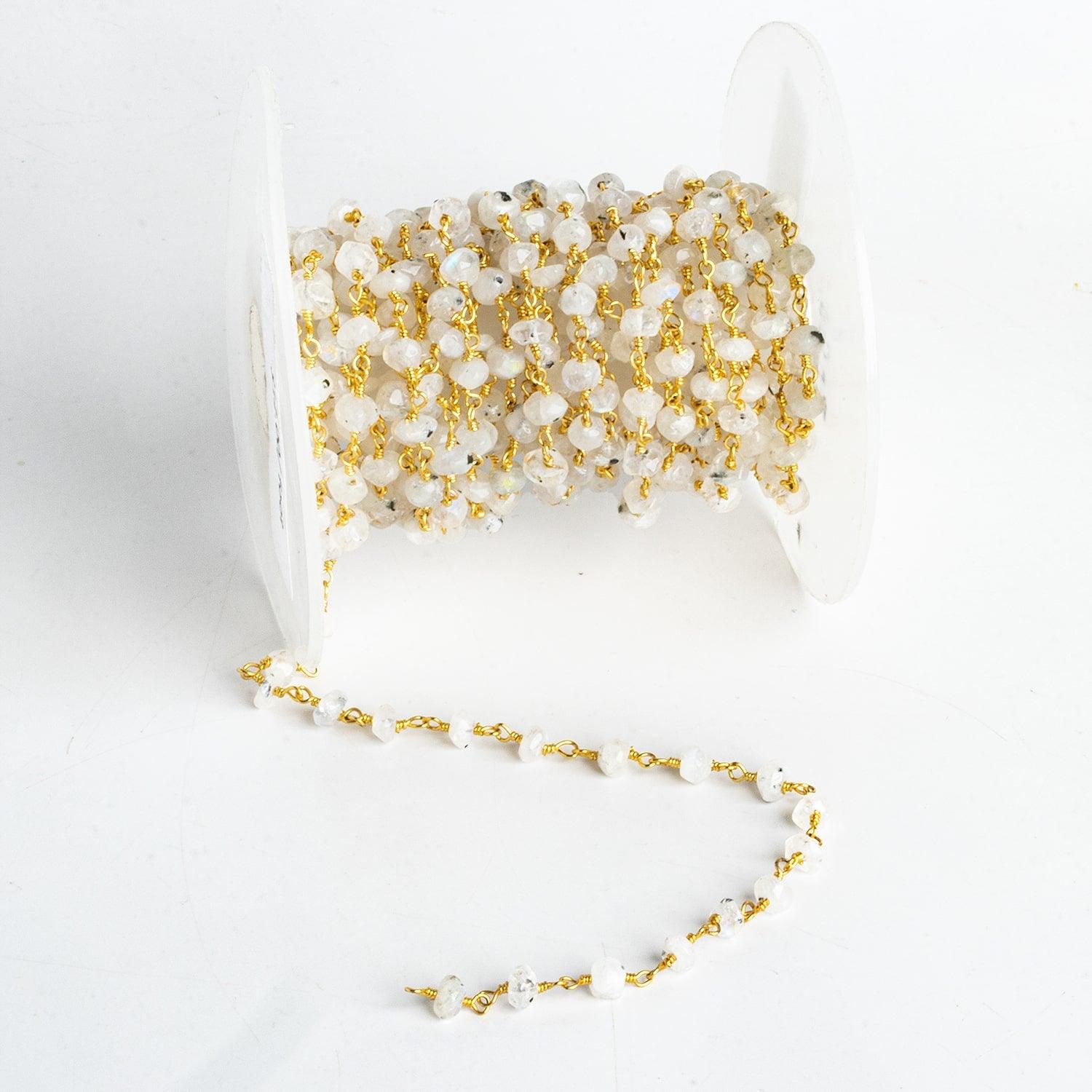 5-6mm Rainbow Moonstone Gold Chain - Lot of 12 Feet - The Bead Traders