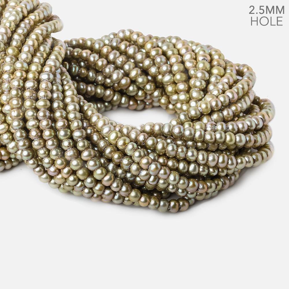 5-6mm Silver Sage Green 2.5mm Large Hole Off Round Pearls 15 inch 94 pieces - The Bead Traders