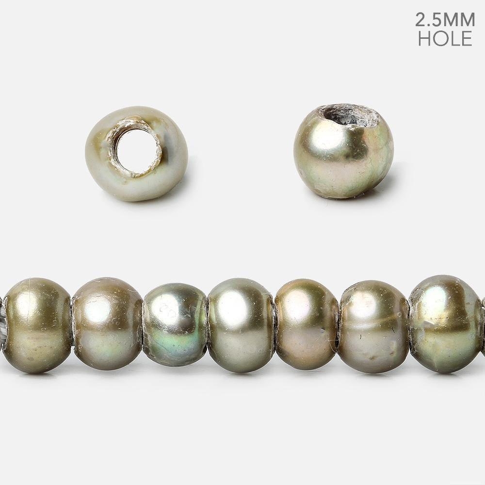 5-6mm Silver Sage Green 2.5mm Large Hole Off Round Pearls 15 inch 94 pieces - The Bead Traders