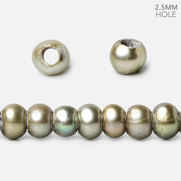 5-6mm Silver Sage Green 2.5mm Large Hole Off Round Pearls 15 inch 94 pieces