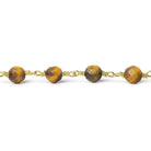 5-6mm Tiger's Eye Faceted Round Gold plated Chain by the foot - The Bead Traders
