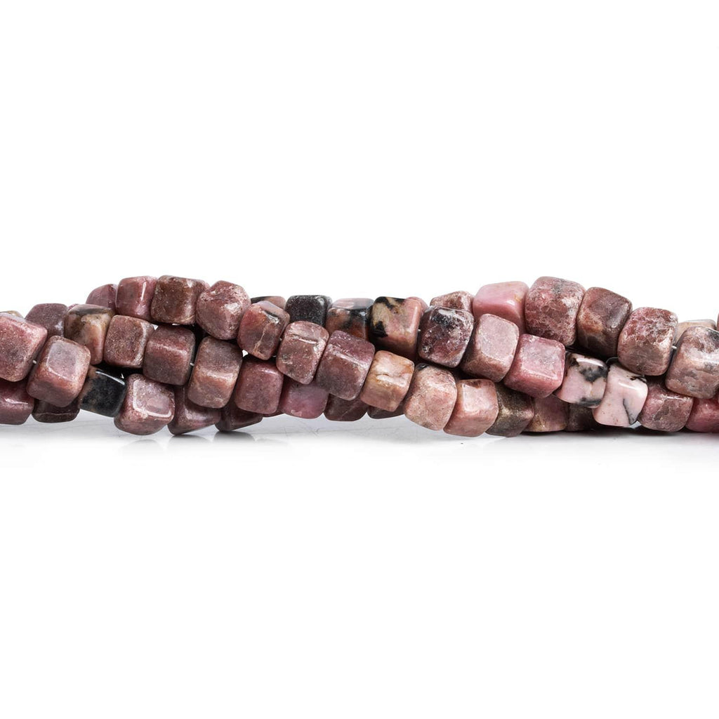 5-7.5mm Rhodonite Handcut Cubes 16 inch 65 beads - The Bead Traders
