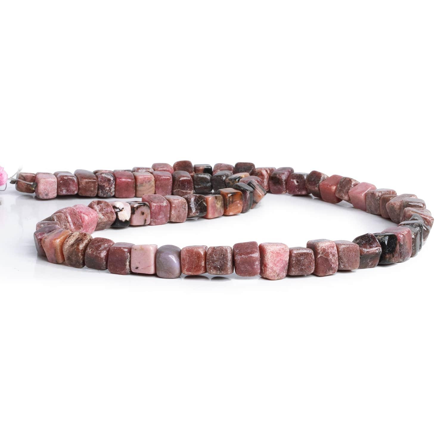 5-7.5mm Rhodonite Handcut Cubes 16 inch 65 beads - The Bead Traders