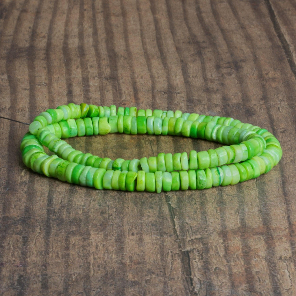 5-7mm Lime Green Opal Plain Heishis 16 inch 135 beads - The Bead Traders