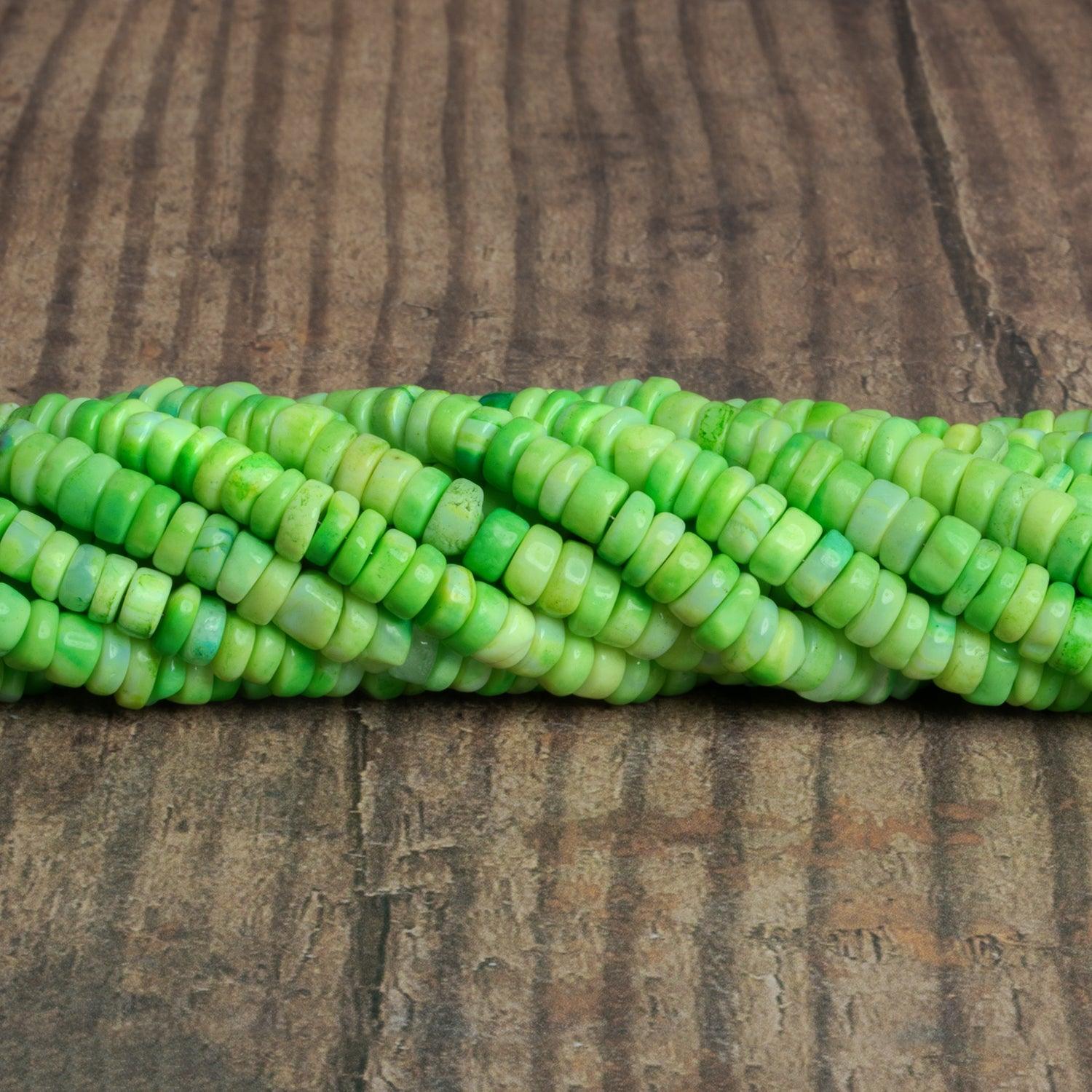 5-7mm Lime Green Opal Plain Heishis 16 inch 135 beads - The Bead Traders