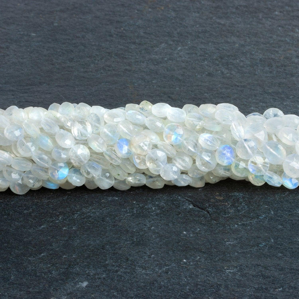 5-8mm Rainbow Moonstone Faceted Coins 16 inch 64 beads - The Bead Traders