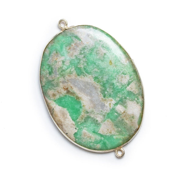 50x32mm Silver Bezeled Variscite Oval Connector 1 bead