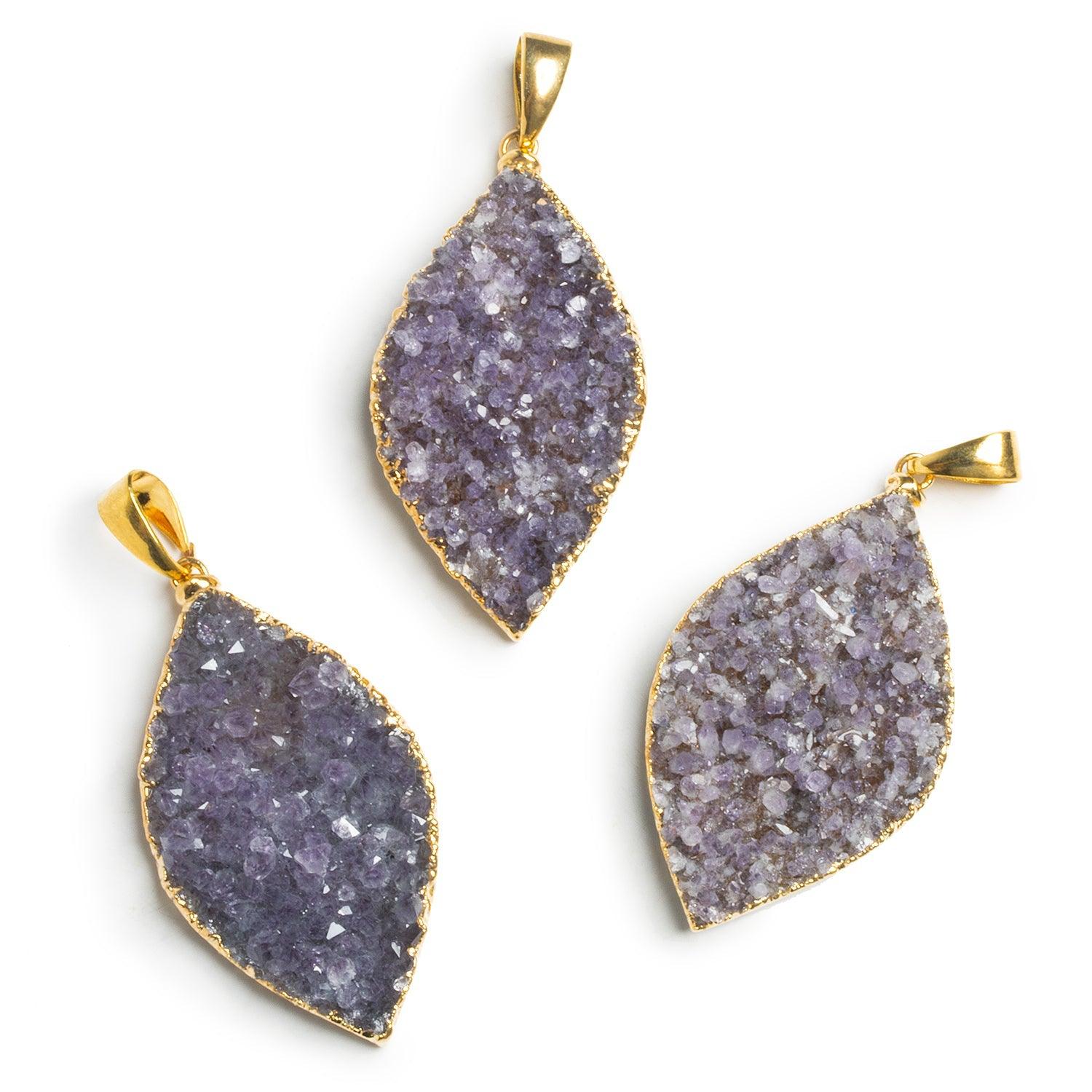 53x30mm Gold Leafed Amethyst Drusy Marquise Pendant 1 Bead - The Bead Traders