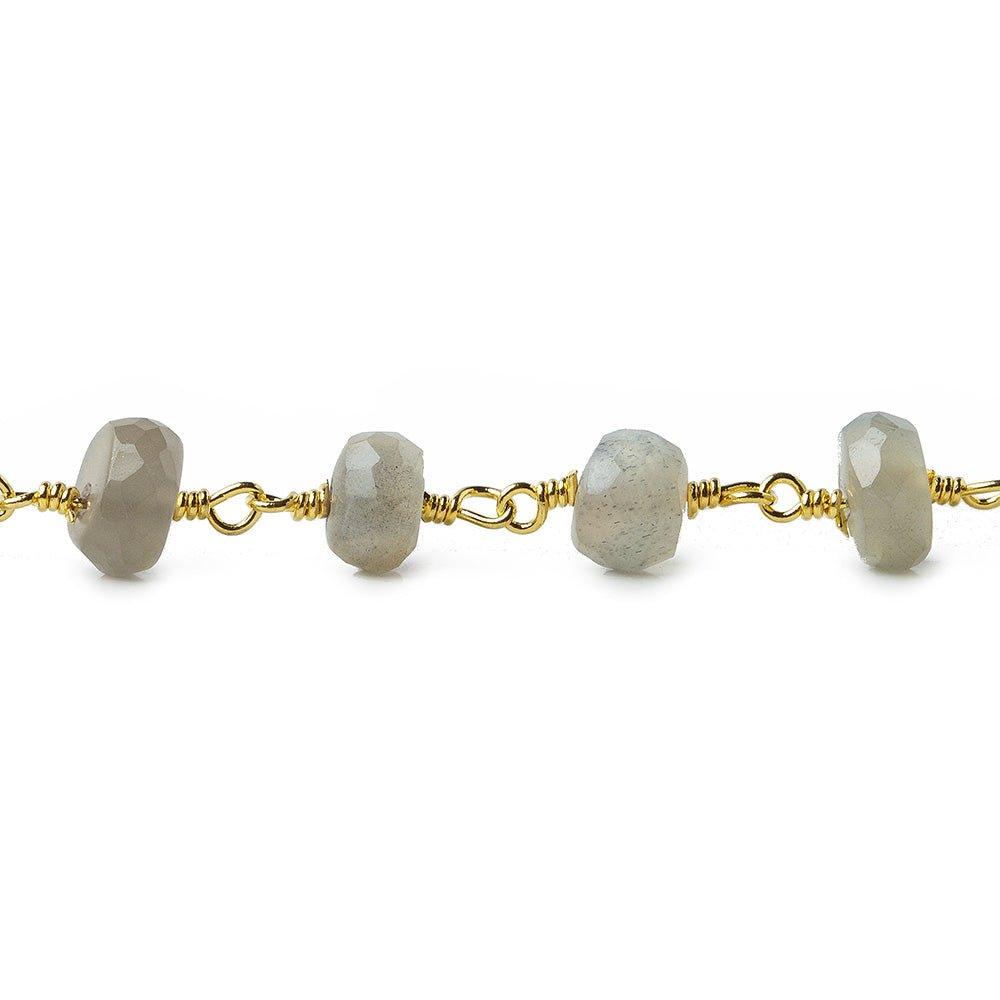 5.5-6.5mm Grey Moonstone faceted rondelle Gold Chain by the foot - The Bead Traders