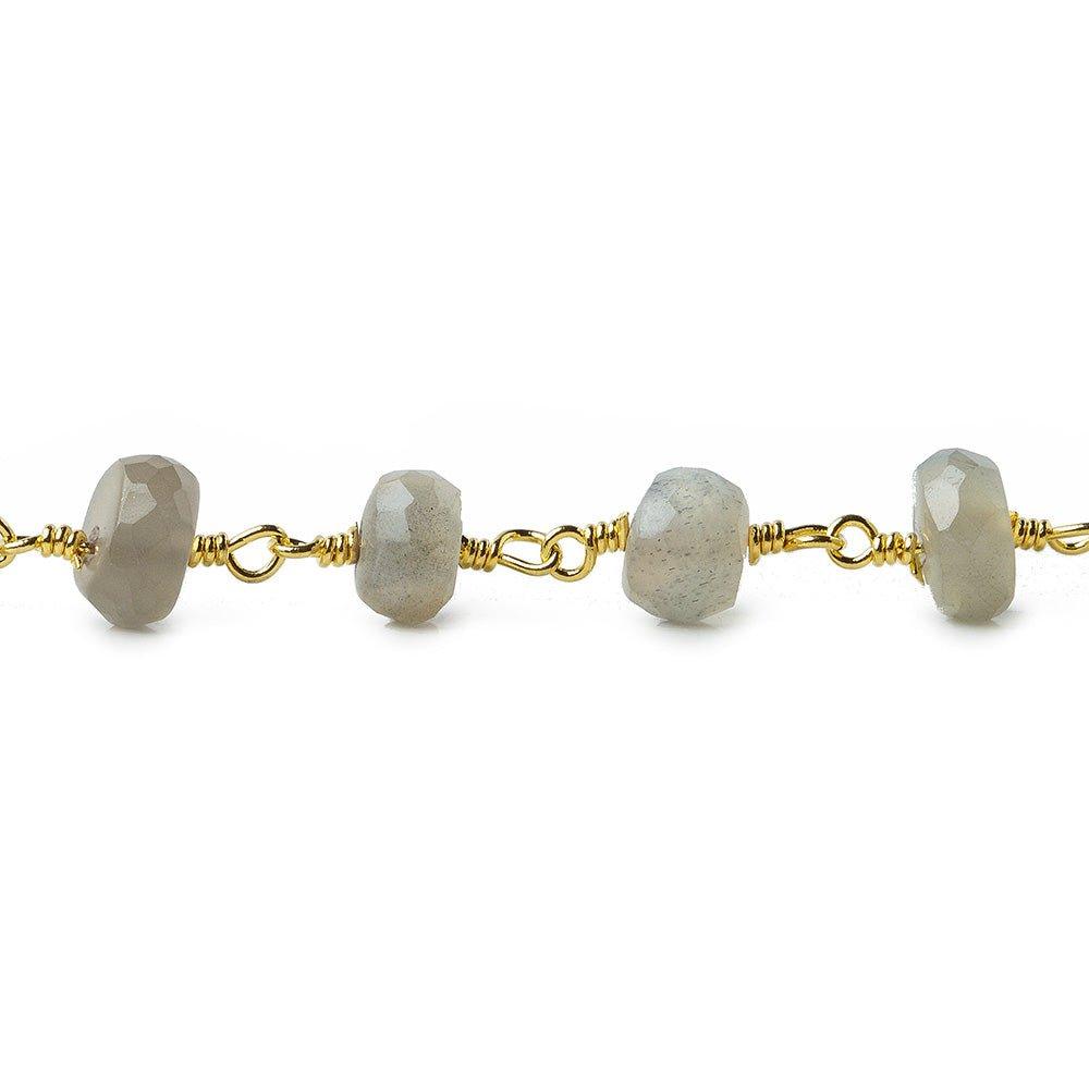 5.5-6.5mm Grey Moonstone faceted rondelle Gold Chain by the foot - The Bead Traders