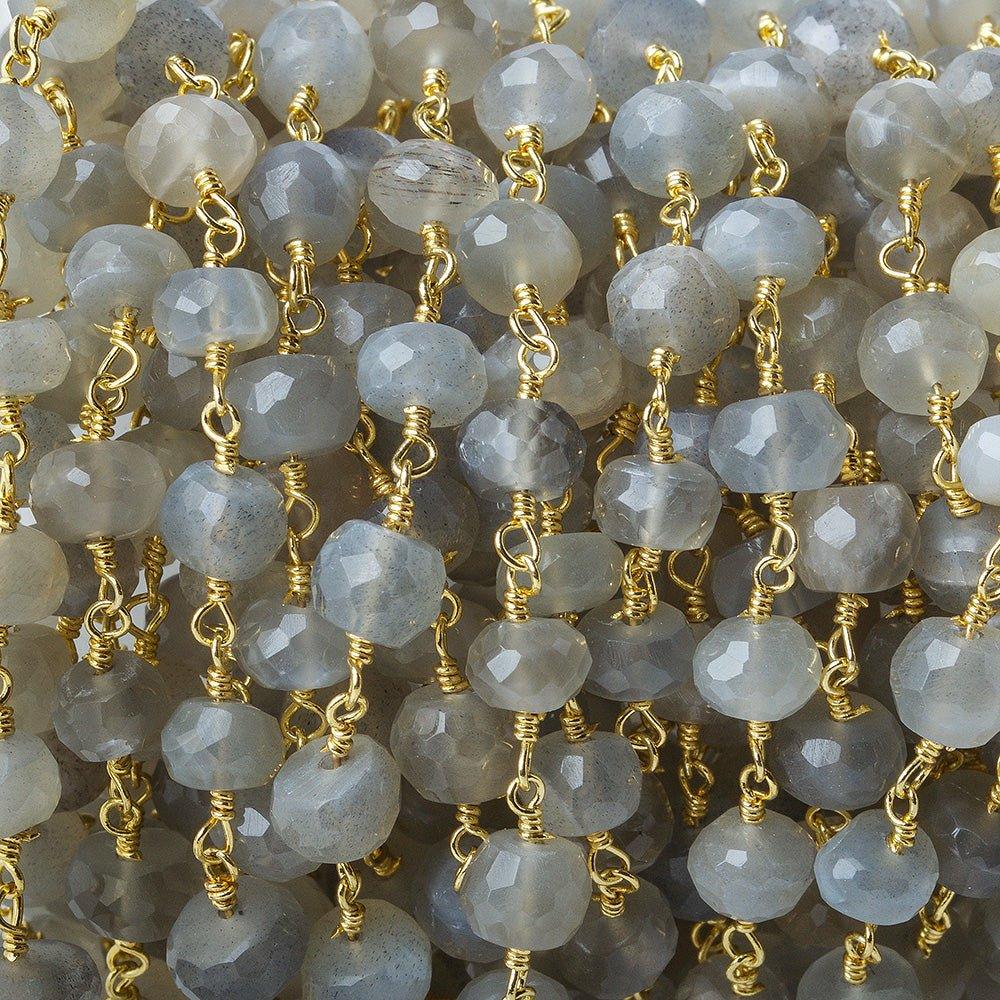 5.5-6.5mm Grey Moonstone faceted rondelle Gold Chain by the foot - The Bead Traders