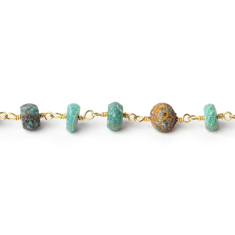 5.5-6mm Matte Chrysocolla faceted rondelle Gold plated Chain by the foot 33 pieces - The Bead Traders