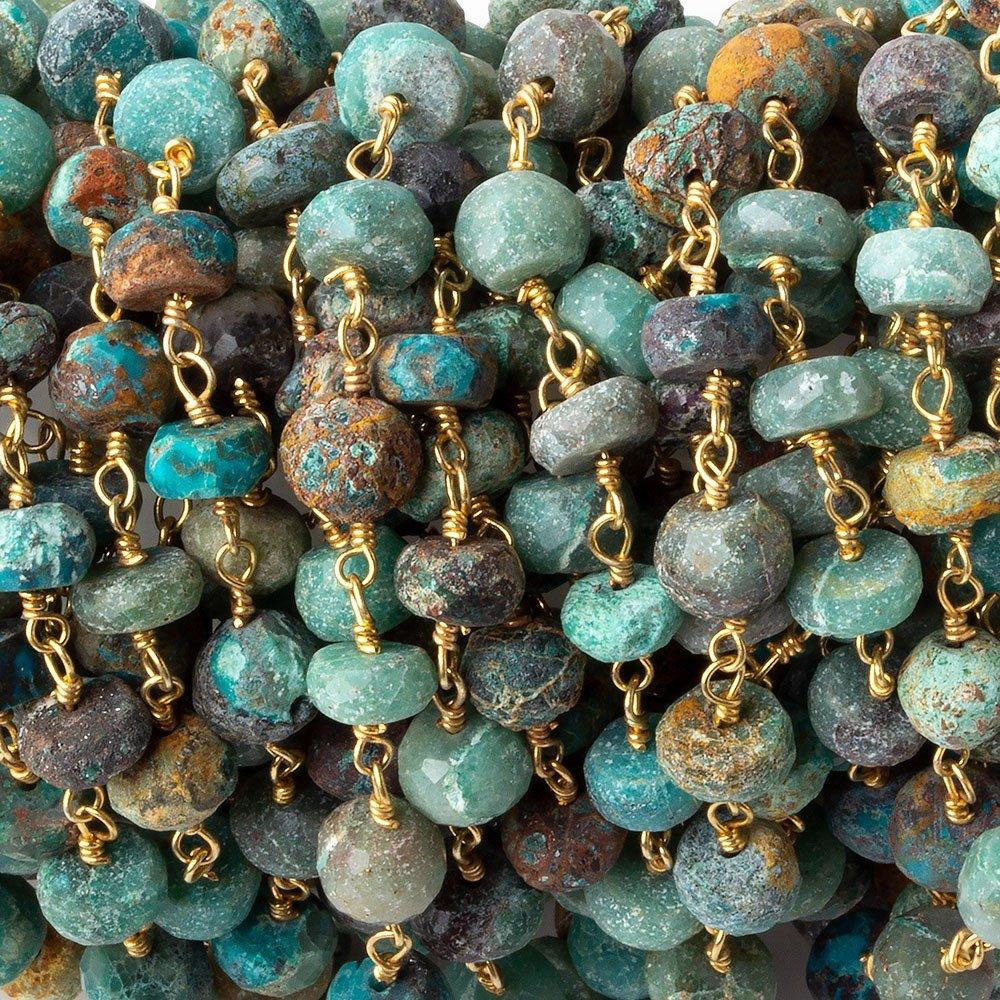5.5-6mm Matte Chrysocolla faceted rondelle Gold plated Chain by the foot 33 pieces - The Bead Traders