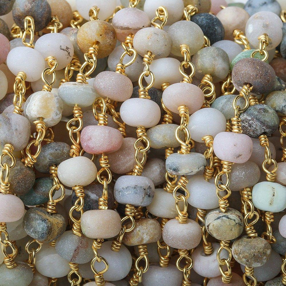 5.5-6mm Multi Color Peruvian Opal plain rondelle Gold Chain by the foot - The Bead Traders