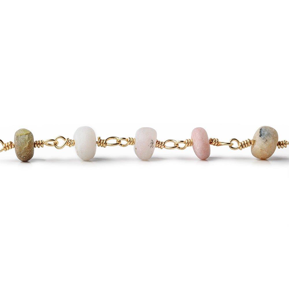 5.5-6mm Multi Color Peruvian Opal plain rondelle Gold Chain by the foot - The Bead Traders