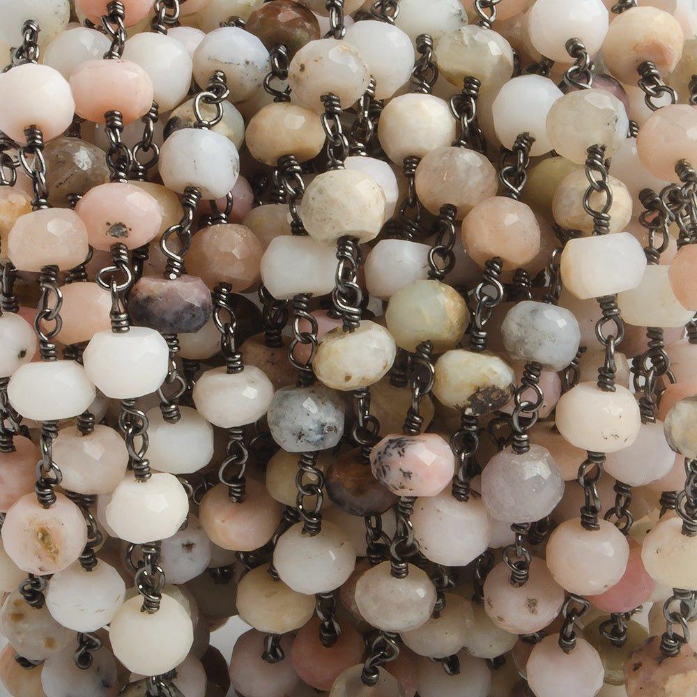 5.5-6mm Pink Peru Opal faceted rondelle Black Gold plated Chain by the foot 30 beads - The Bead Traders