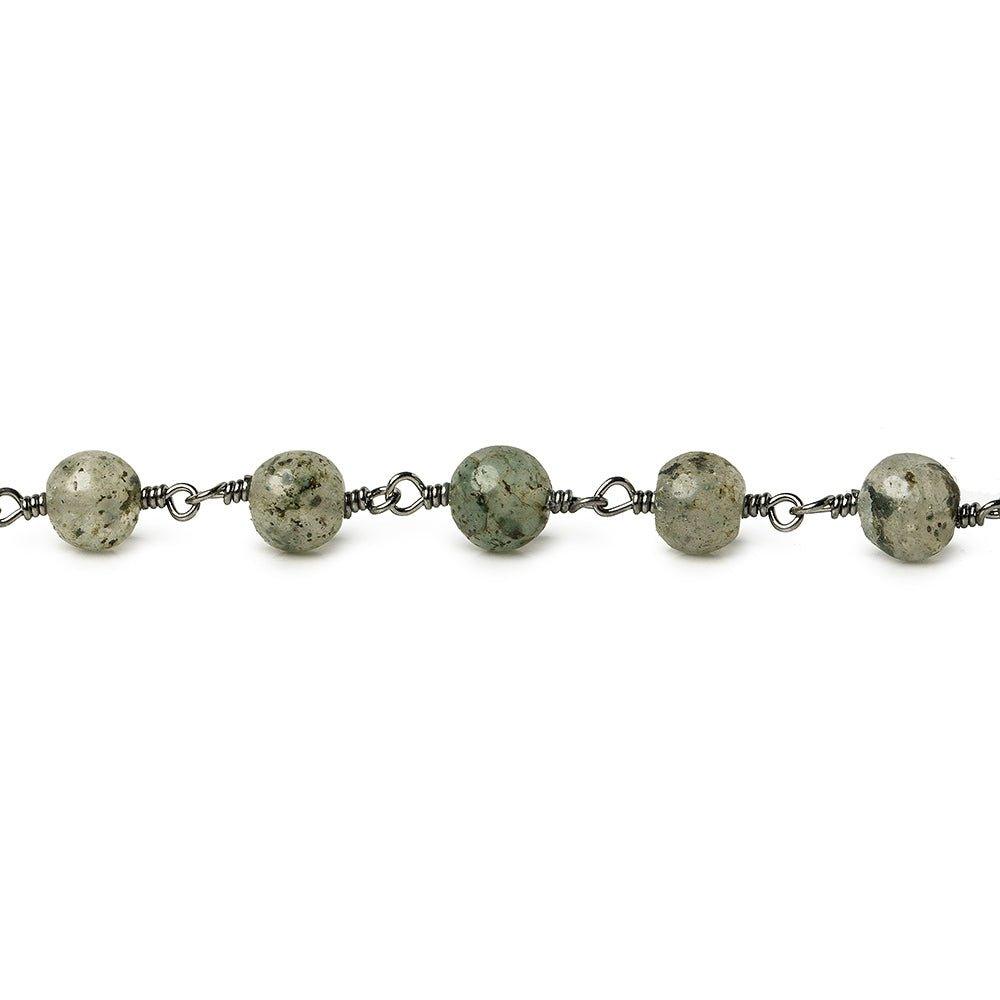 5.5mm Moss Aquamarine plain round Black Gold plated Chain by the foot 24 beads - The Bead Traders