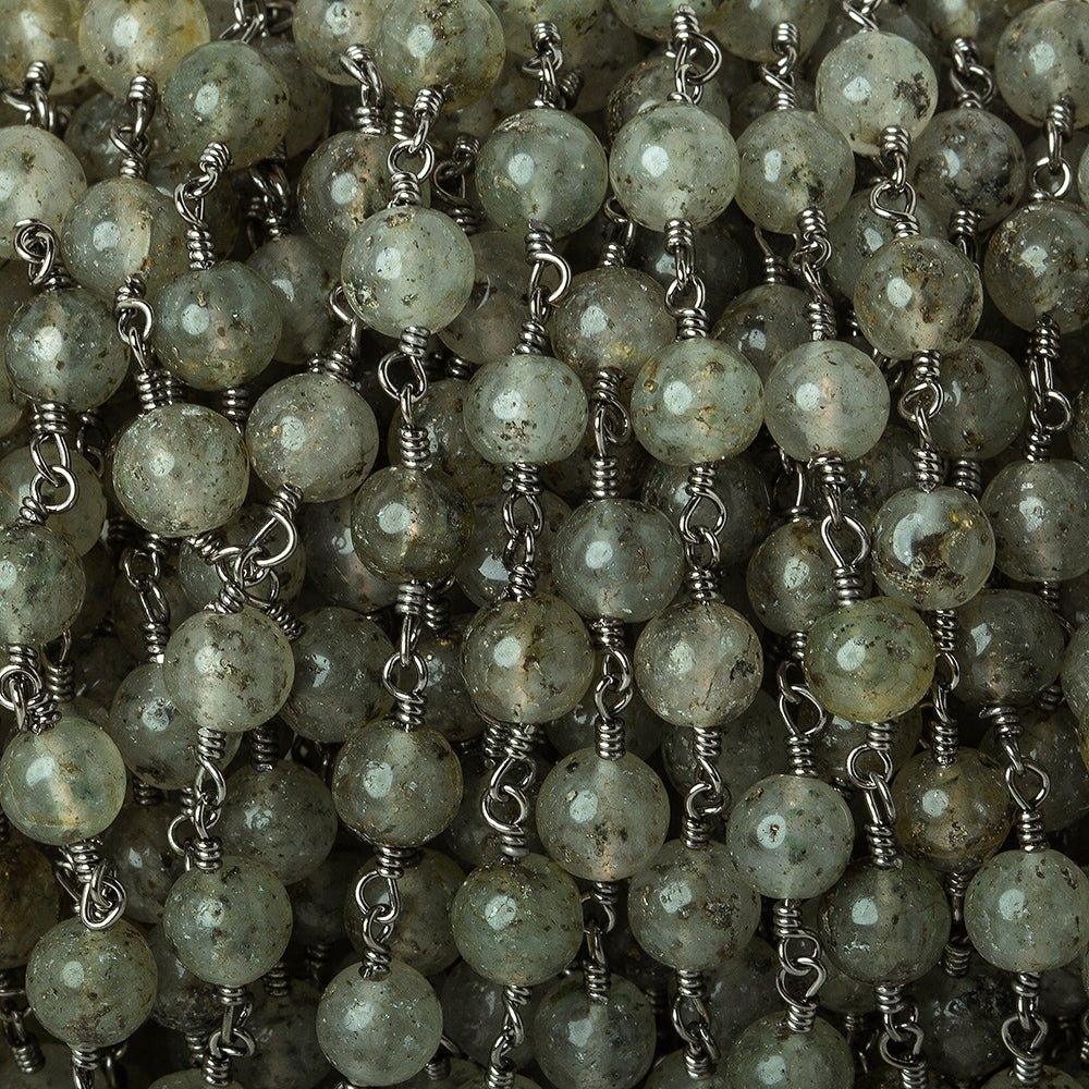 5.5mm Moss Aquamarine plain round Black Gold plated Chain by the foot 24 beads - The Bead Traders