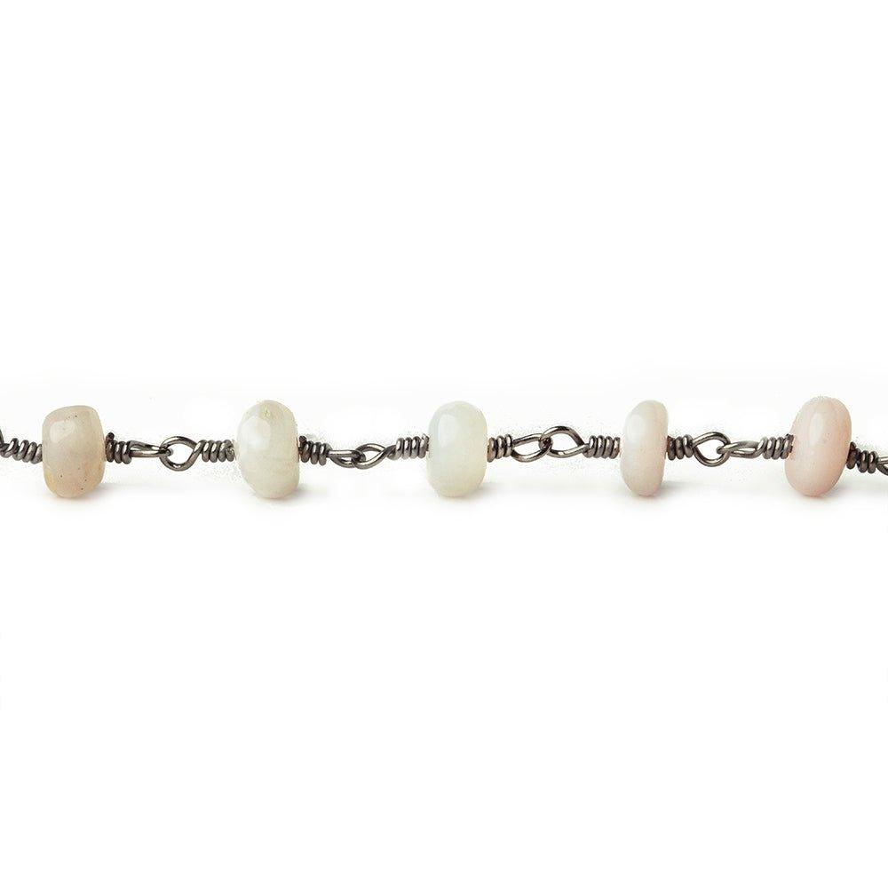 5.5mm Pink Peruvian Opal Plain Rondelle Black Gold plated Chain - The Bead Traders