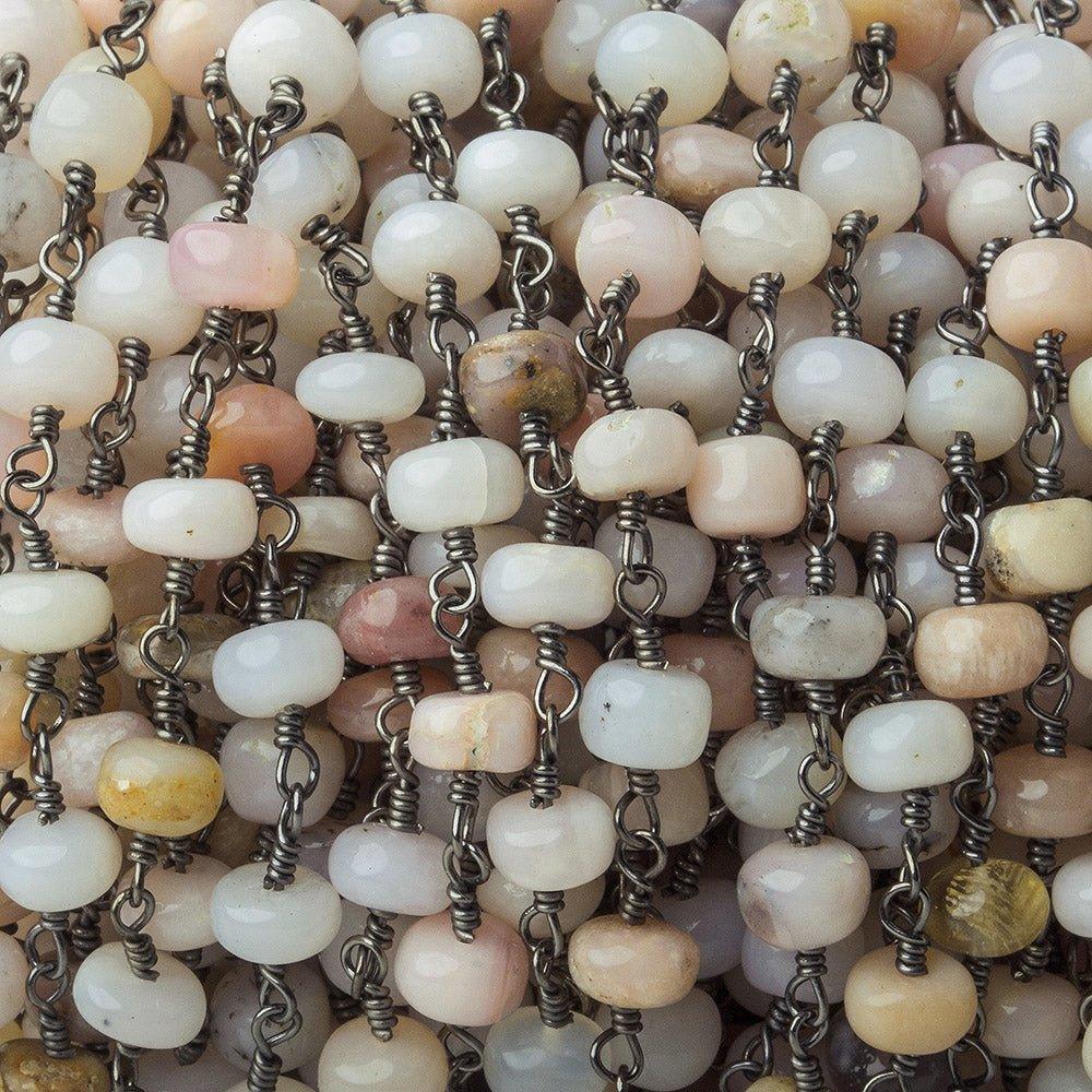 5.5mm Pink Peruvian Opal Plain Rondelle Black Gold plated Chain - The Bead Traders