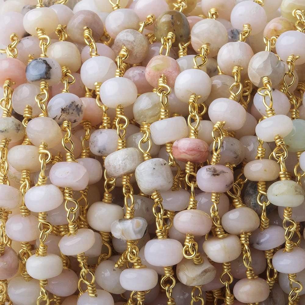 5.5mm Pink Peruvian Opal Plain Rondelle Gold plated Chain by the foot - The Bead Traders