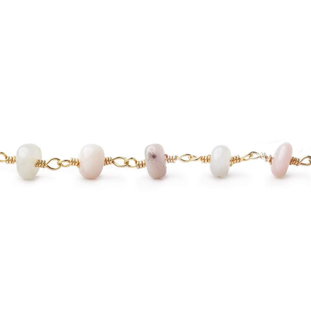 5.5mm Pink Peruvian Opal Plain Rondelle Gold plated Chain by the foot - The Bead Traders