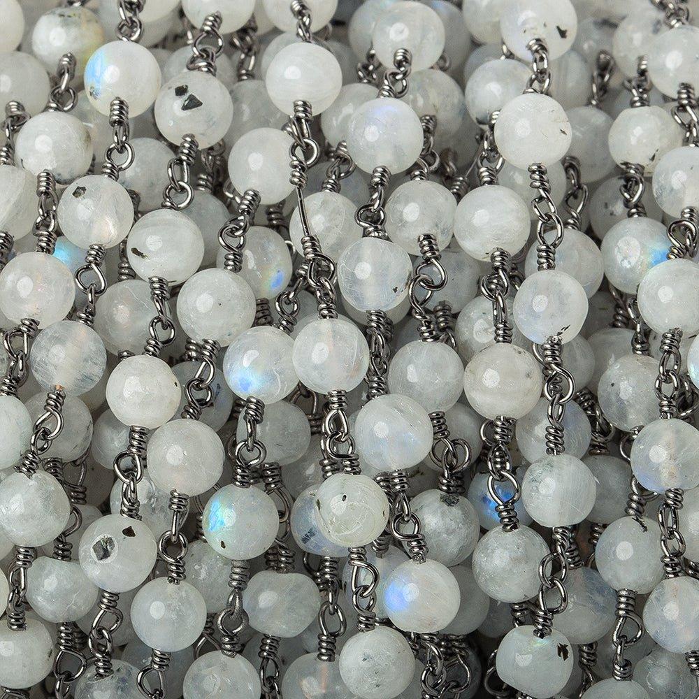 5.5mm Rainbow Moonstone plain round Black Gold plated Chain by the foot 24 beads - The Bead Traders