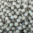 5.5mm Rainbow Moonstone plain round Black Gold plated Chain by the foot 24 beads - The Bead Traders