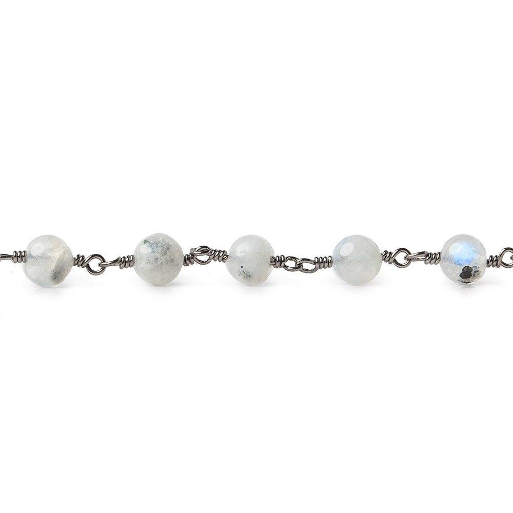 5.5mm Rainbow Moonstone plain round Black Gold plated Chain by the foot 24 beads - The Bead Traders