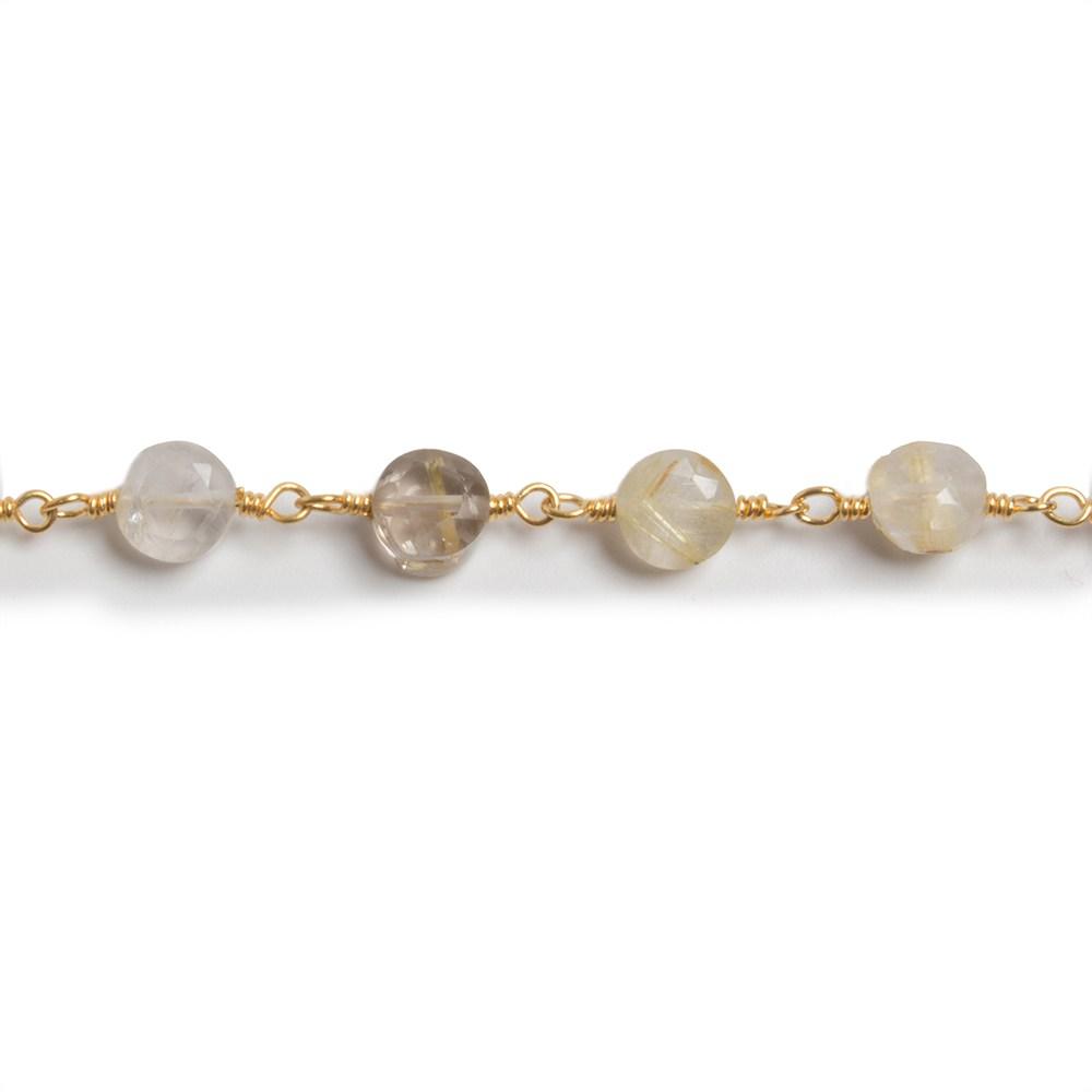 5.5mm Rutilated Quartz faceted coins Gold plated Chain by the foot 28 pcs - The Bead Traders