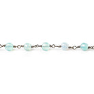 5.5mm Seafoam Blue Green Agate faceted round Black Gold plated Chain by the foot 23 pieces - The Bead Traders
