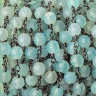 5.5mm Seafoam Blue Green Agate faceted round Black Gold plated Chain by the foot 23 pieces - The Bead Traders