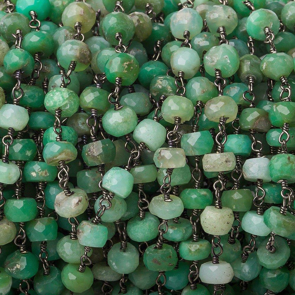 5.5mm Shaded Chrysoprase faceted rondelle Black Gold Chain by the foot 32 pieces - The Bead Traders