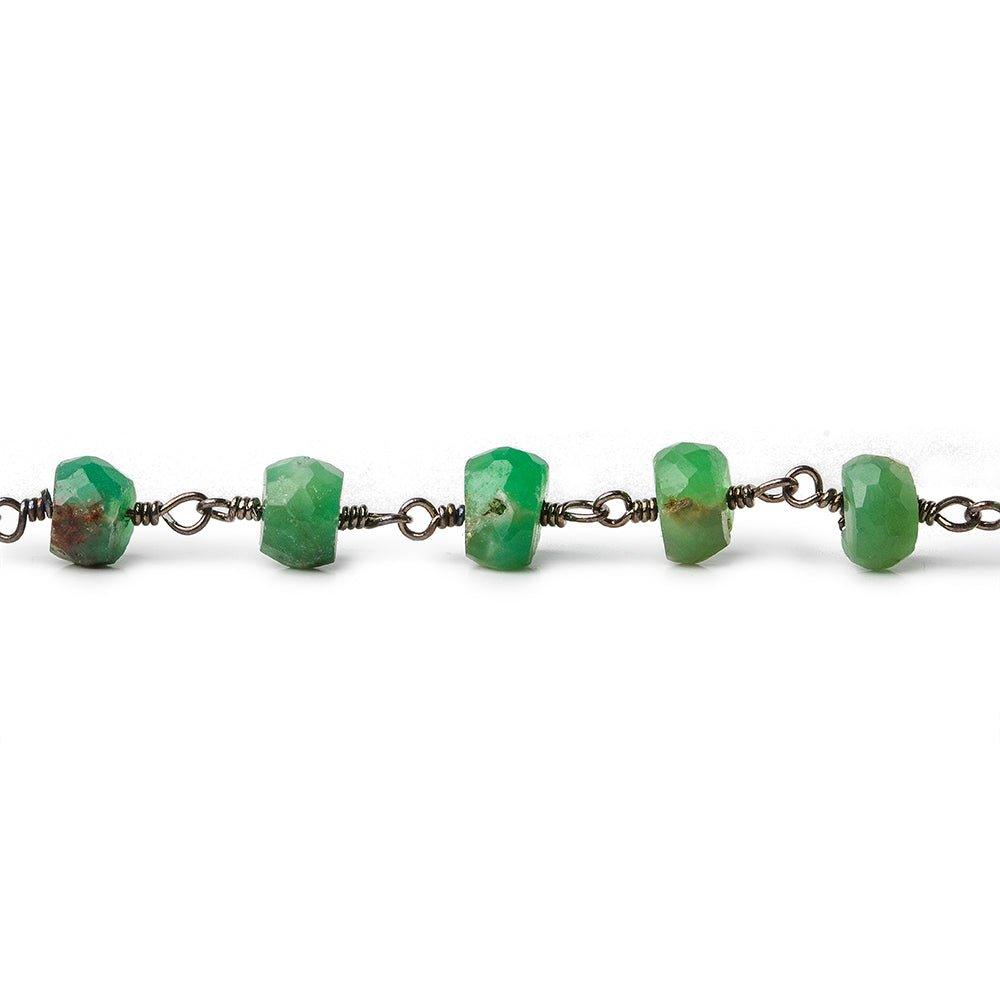 5.5mm Shaded Chrysoprase faceted rondelle Black Gold Chain by the foot 32 pieces - The Bead Traders