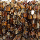 5.5x4mm Hessonite Garnet plain rectangle Black Gold Chain sold by the foot - The Bead Traders