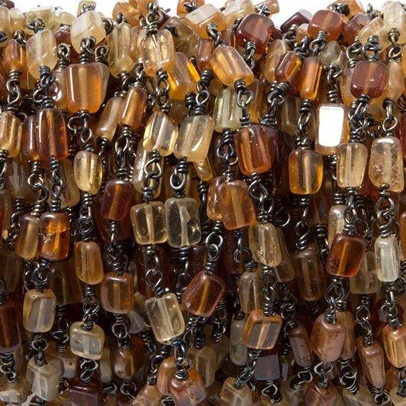 5.5x4mm Hessonite Garnet plain rectangle Black Gold Chain sold by the foot - The Bead Traders