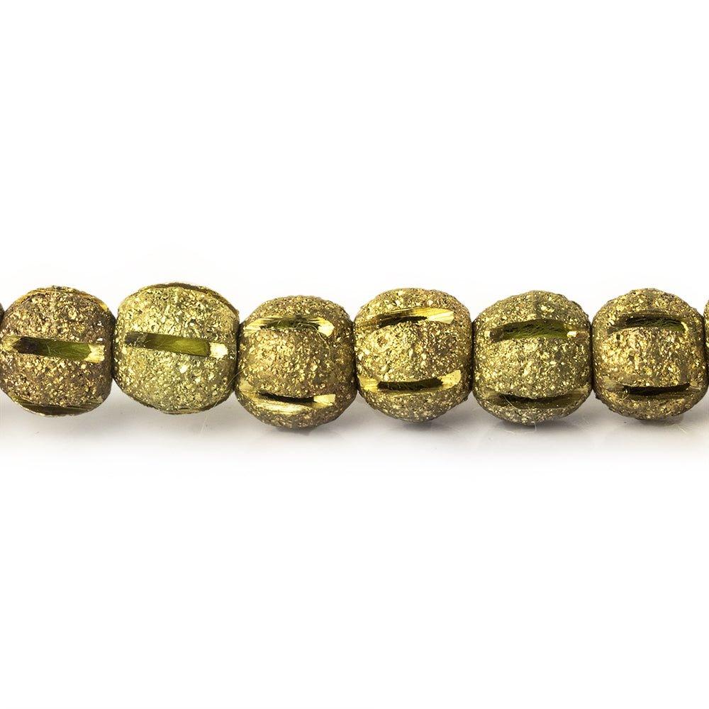 5.5x6mm Brass Textured Round Beads, 8 inch - The Bead Traders