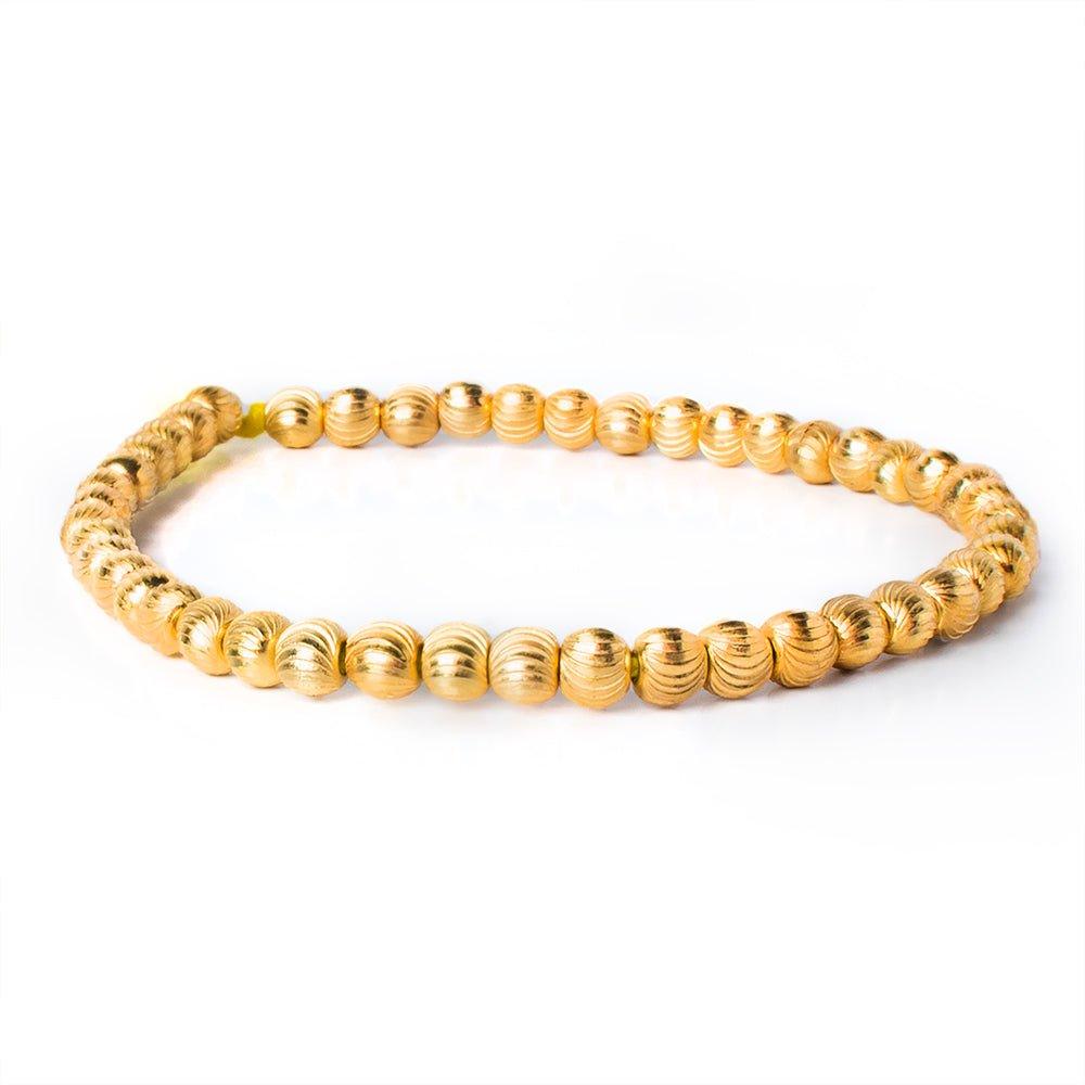 5mm 22kt Gold Plated Brass Diamond Cut Round Beads, 8 inch, 43 beads - The Bead Traders