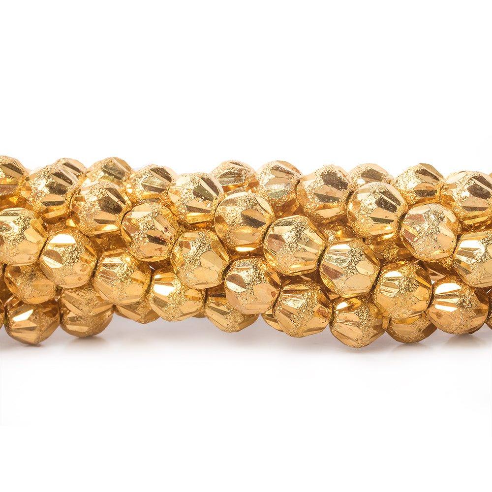 5mm 22kt Gold Plated Brass Fluted Round Beads, 8 inch, 43 beads - The Bead Traders