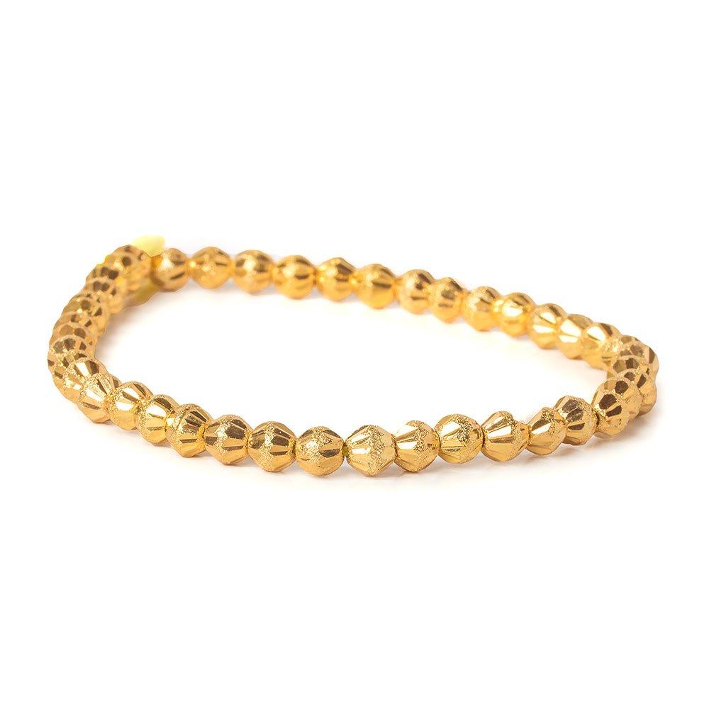 5mm 22kt Gold Plated Brass Fluted Round Beads, 8 inch, 43 beads - The Bead Traders