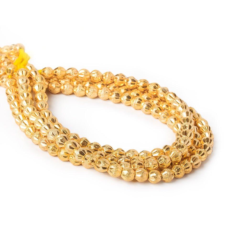 5mm 22kt Gold Plated Brass Fluted Round Beads, 8 inch, 43 beads - The Bead Traders