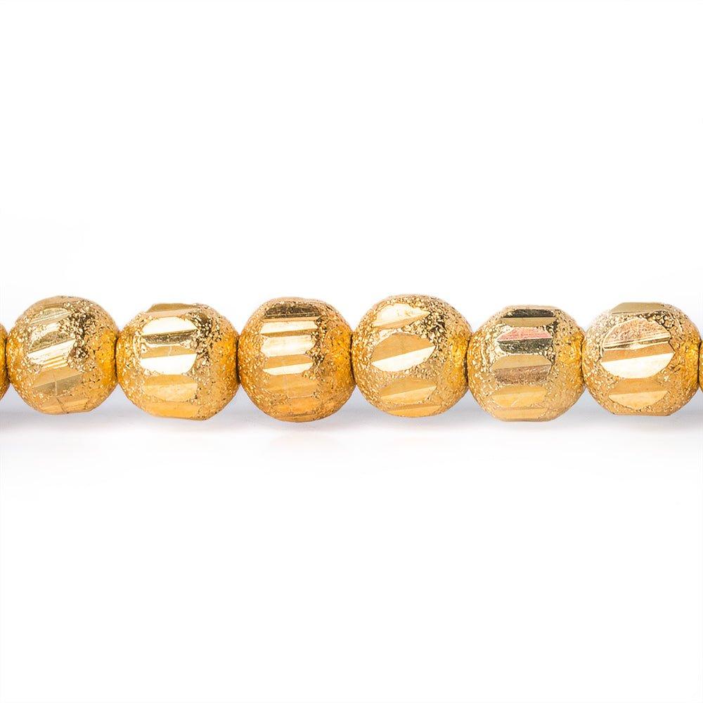 5mm 22kt Gold Plated Brass Stardust Diamond Cut Round Beads, 8 inch, 43 beads - The Bead Traders