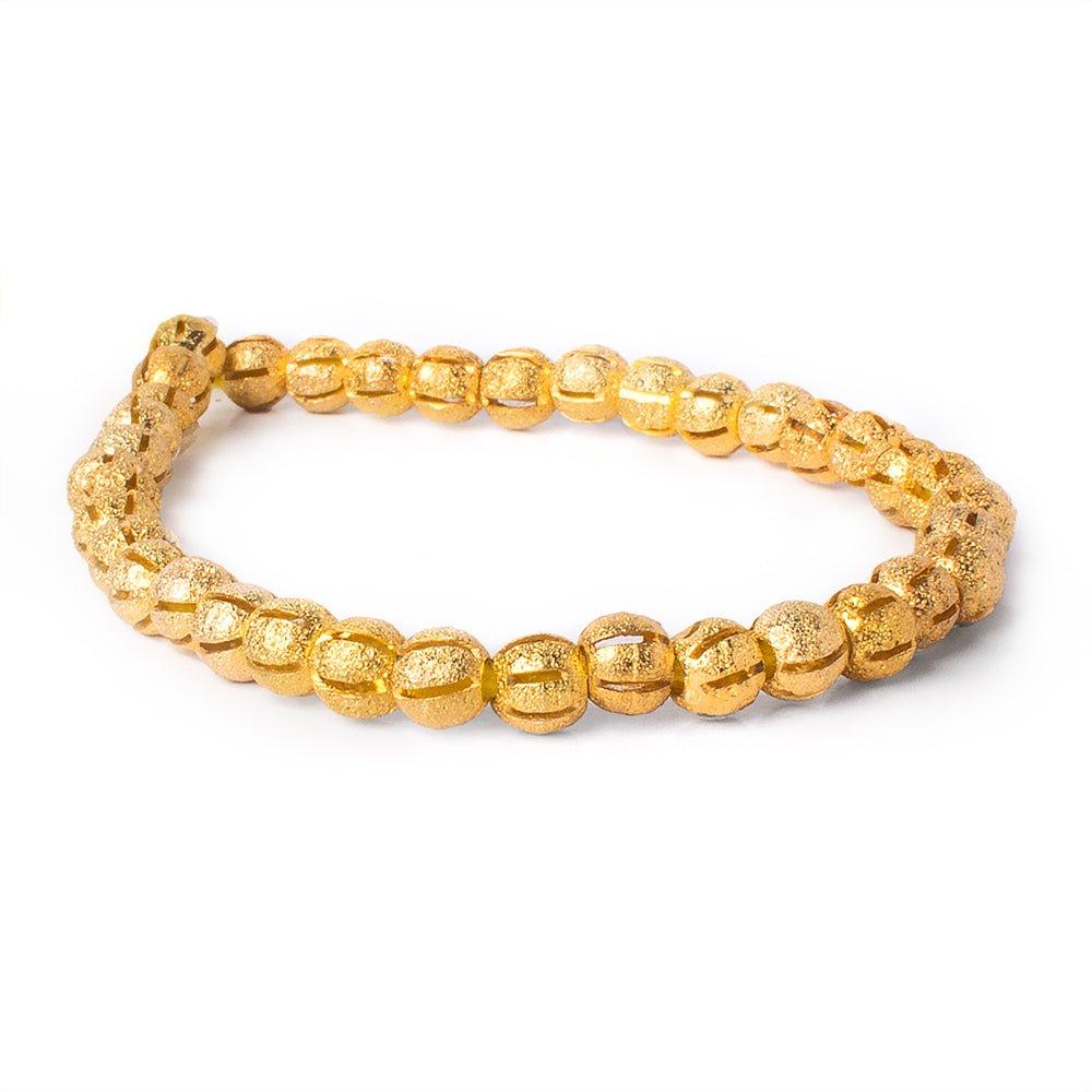 5mm 22kt Gold Plated Brass Stardust Striped Round Beads, 8 inch, 43 beads - The Bead Traders
